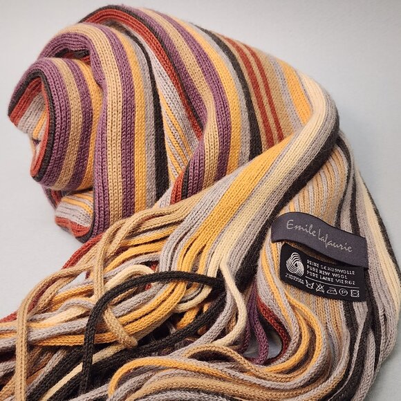 Emile Lafaurie 100% Wool Striped Knit Scarf - Picture 1 of 7